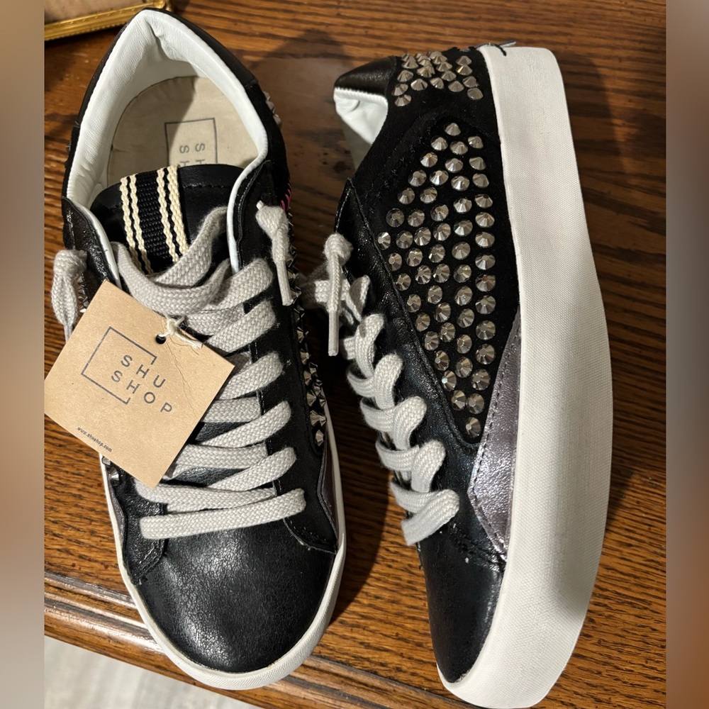 ShuShop Black and Silver Studded Sneakers